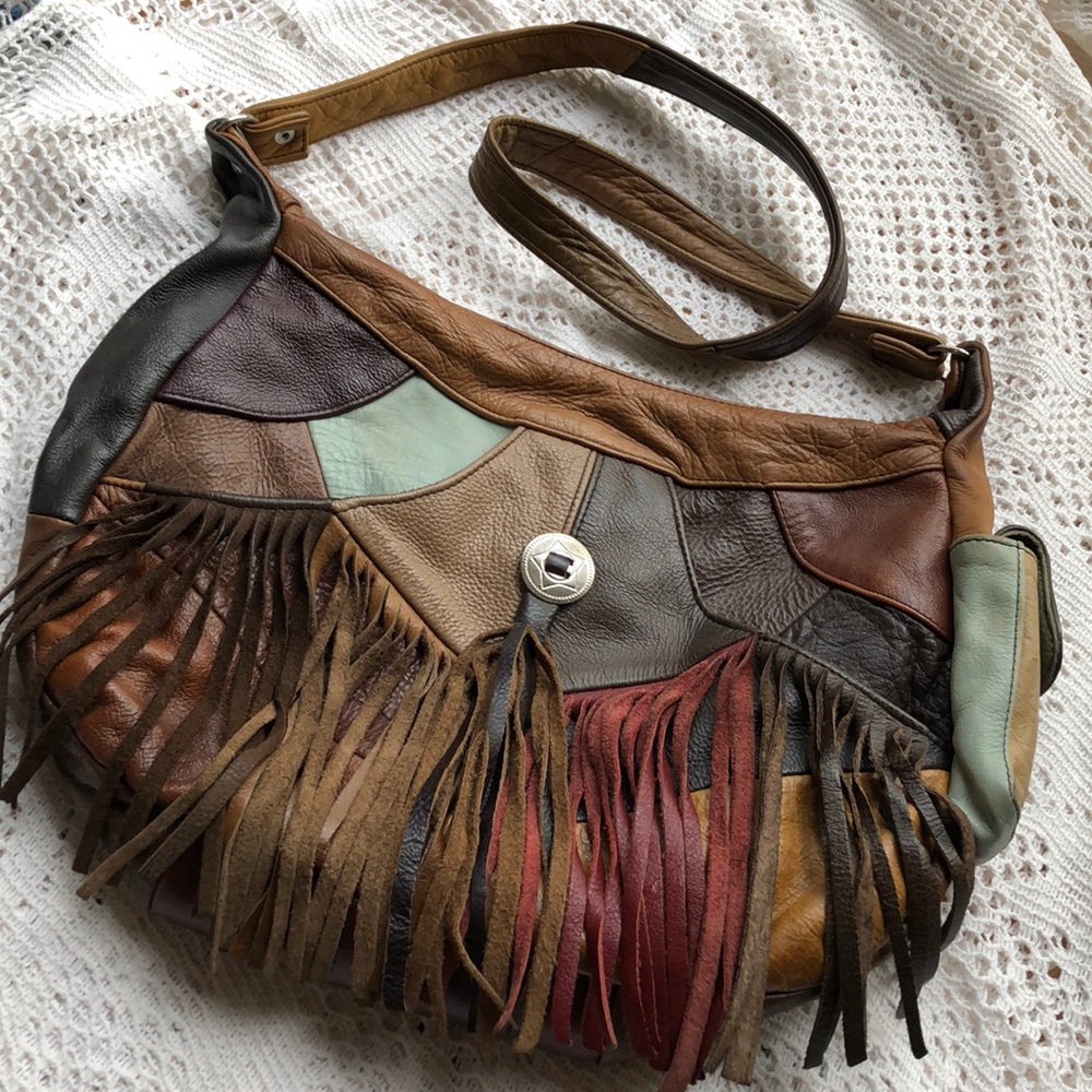 Boho fringe leather handbag